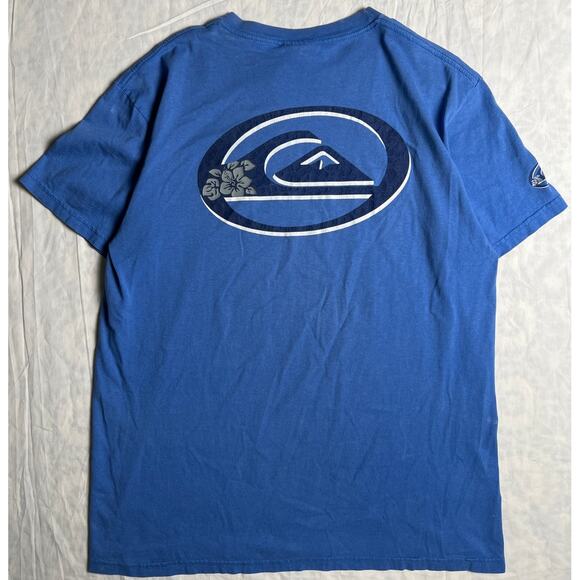 Vintage Quiksilver Surf Big Logo Size large Cotton T-shirt Blue - Picture 1 of 7